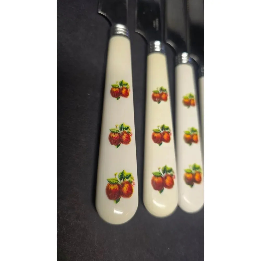 China Pearl Apple Handle Steak Knives Set Of 7 Stainless Kitchen Flatware